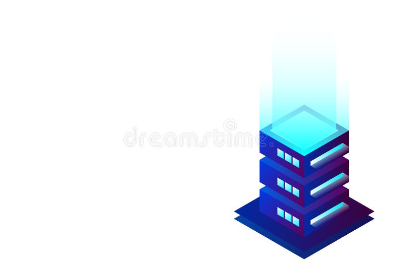 Ilustración vectorial isométrica del centro de datos. abstract 3d hosting server o data center room background. ilustración del vector