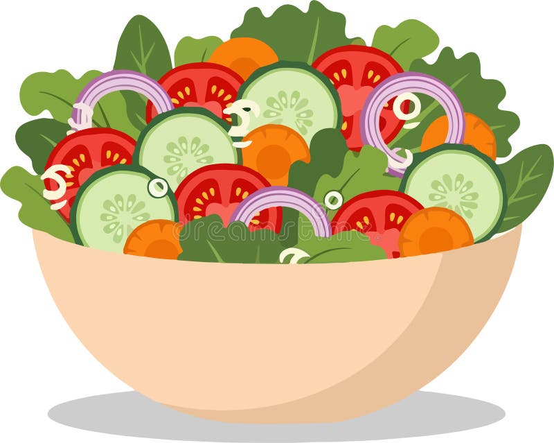 Ilustración vectorial plana de ensalada fresca en tazón beige claro de fondo blanco ilustración del vector