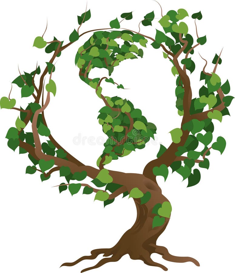 Conceptual environmental vector illustration. The globe growing in the branches of a tree. Conceptual environmental vector illustration. The globe growing in the branches of a tree.