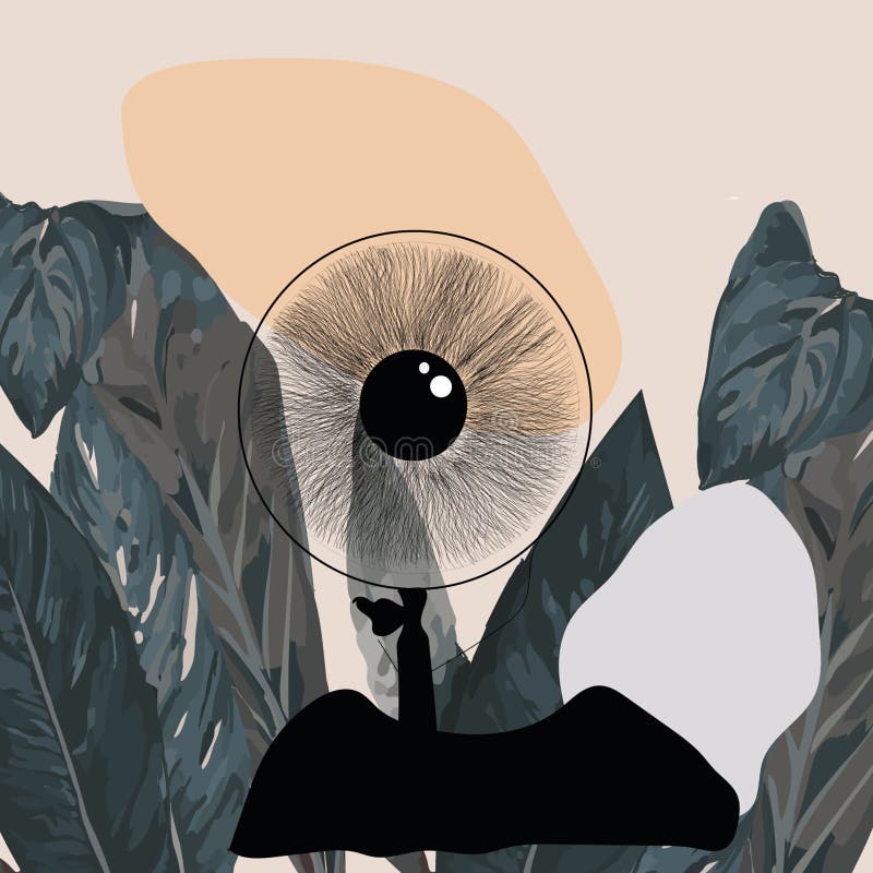 Ilustracja abstrakcyjnego oka ze szkła powiększającego na ficus tło dla twoich projektów i pomysłów ilustracja wektor