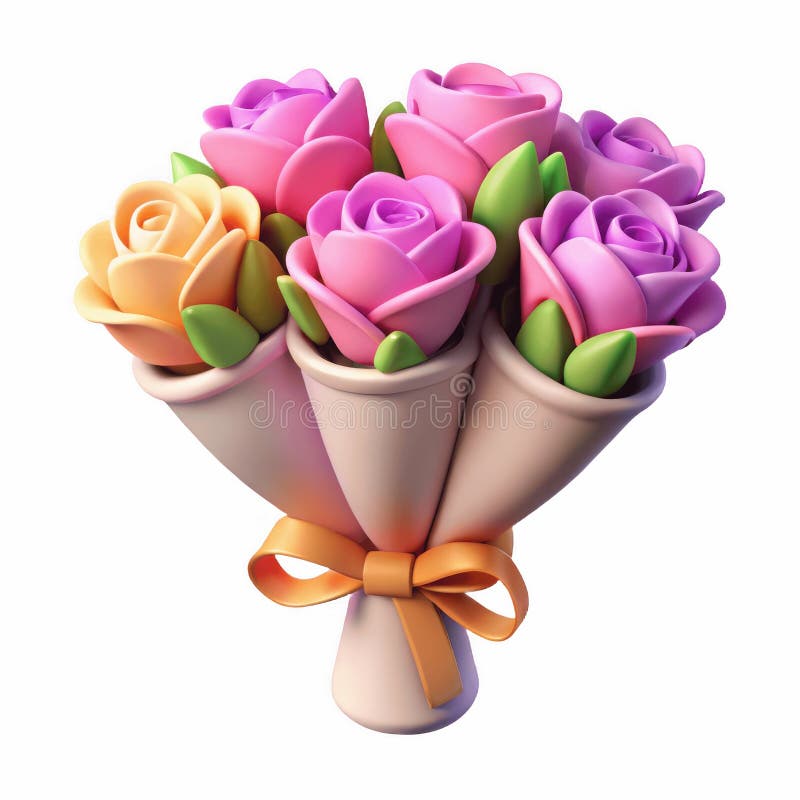 Ilustracja Cartoon Rose Bouquet Wyizolowana Na Białym Tle Słodka Miłość I Romans Concept royalty ilustracja
