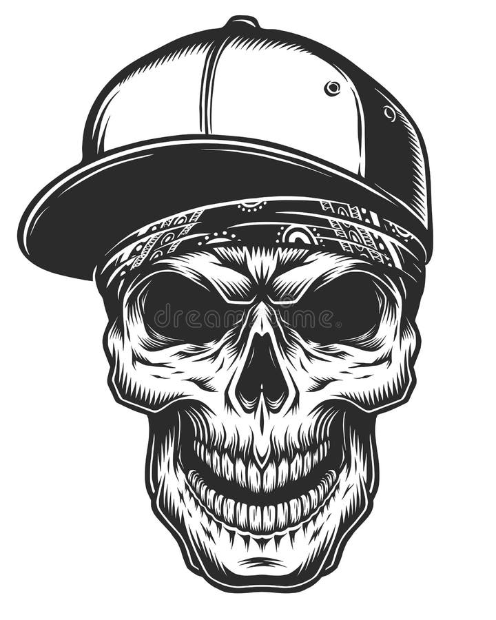 Ilustracja czaszka w bandanach i baseball nakrętce ilustracji Ilustracja czaszka w bandanach i baseball nakrętce ilustracji