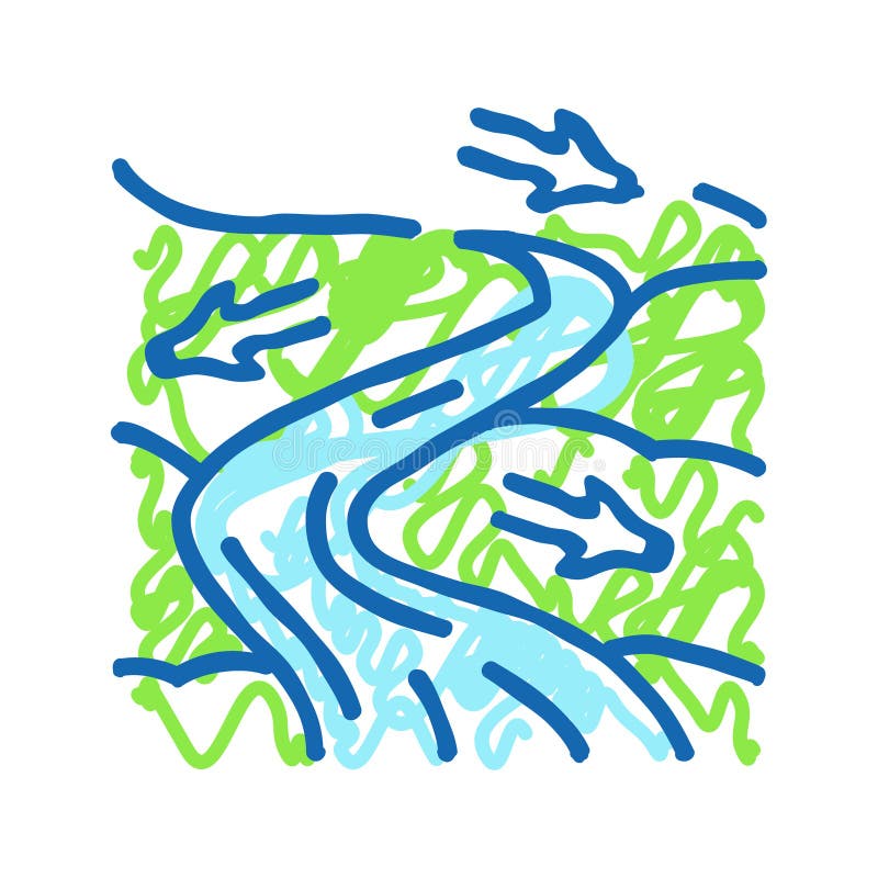 Ilustracja doodle ikony zasilania hydroelektrycznego przepływu rzek ilustracja wektor
