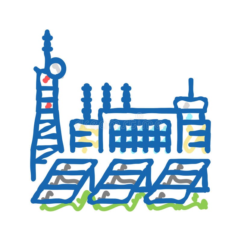 Ilustracja ikony doodle stacji energetycznej. Wektor szkicowy ikony doodle stacji energetycznej. znak stacji elektroenergetycznej. ilustracja symbolu izolowanego