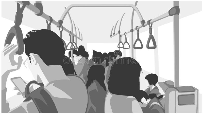 Ilustracja ludzie używa transport publicznego, autobus, pociąg, metro, metro ilustracji