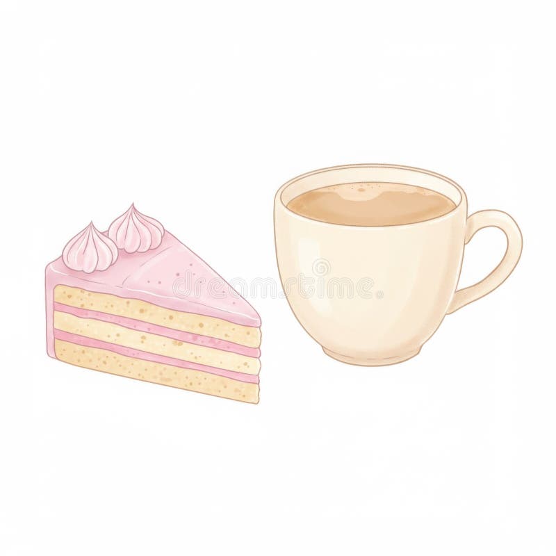 Ilustracja Pink Layered Cake and Coffee Cup ilustracja wektor
