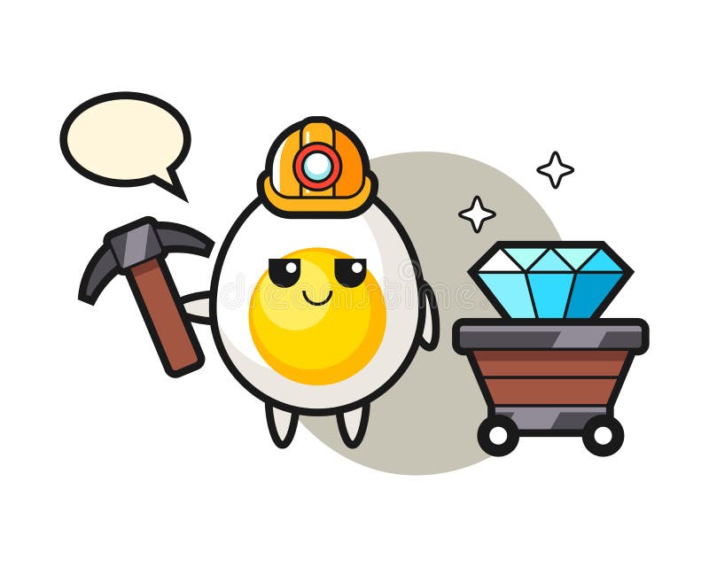 Character illustration of boiled egg as a miner, cute style design for t shirt, sticker, logo element. Character illustration of boiled egg as a miner, cute style design for t shirt, sticker, logo element