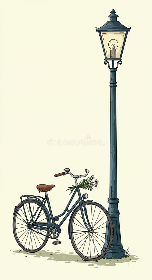 Ilustracja przedstawiająca czarny rower w stylu vintagestyle pochylający się względem wysokich ornatów ilustracja wektor