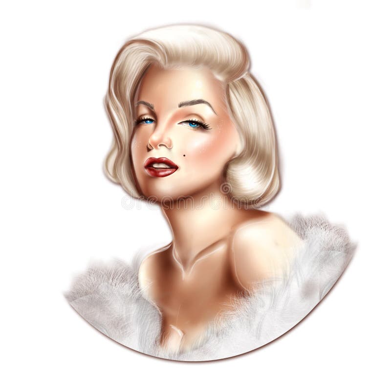 Ilustracja - ręka rysujący portret aktorka Marilyn Monroe