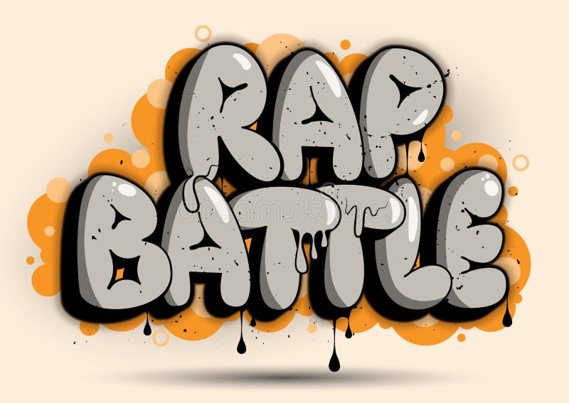 Ilustracja wektora bitwy rap. rapuj słowa bitwy w stylu graffiti bąbelkowego z kroplami kropli i efektem rozpylania. ilustracji