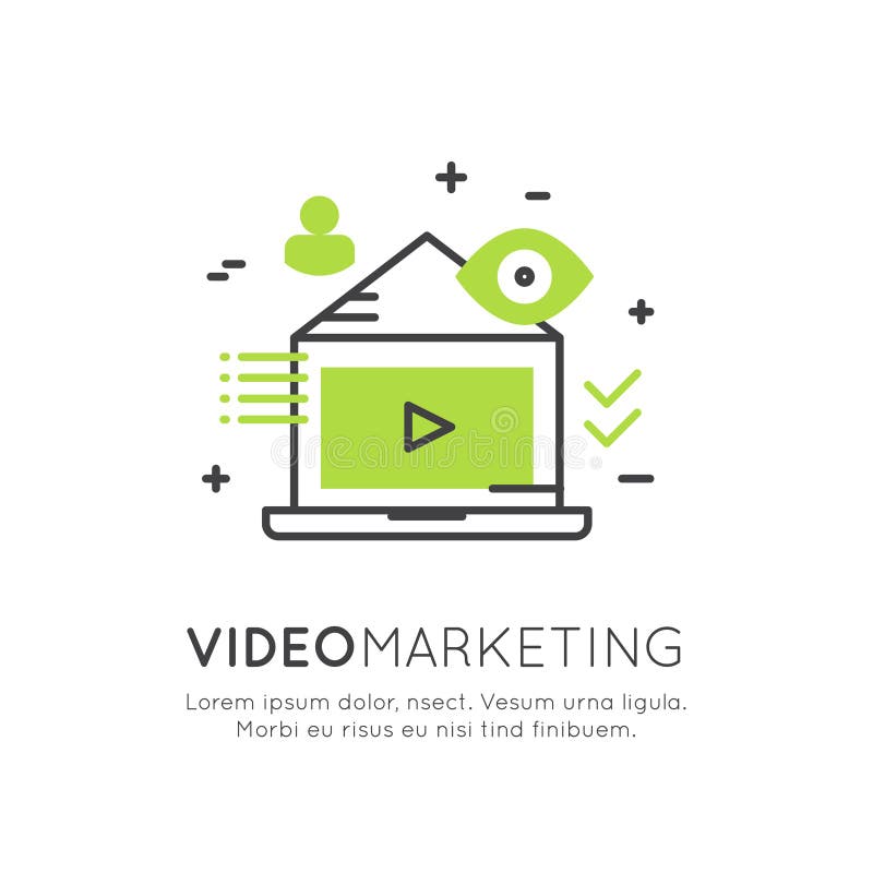 Ilustracja Wideo marketing, Internetowy email, Mobilni powiadomienia, oferta marketing lub Ogólnospołeczna kampania, royalty ilustracja Ilustracja Wideo marketing, Internetowy email, Mobilni powiadomienia, oferta marketing lub Ogólnospołeczna kampania, royalty ilustracja