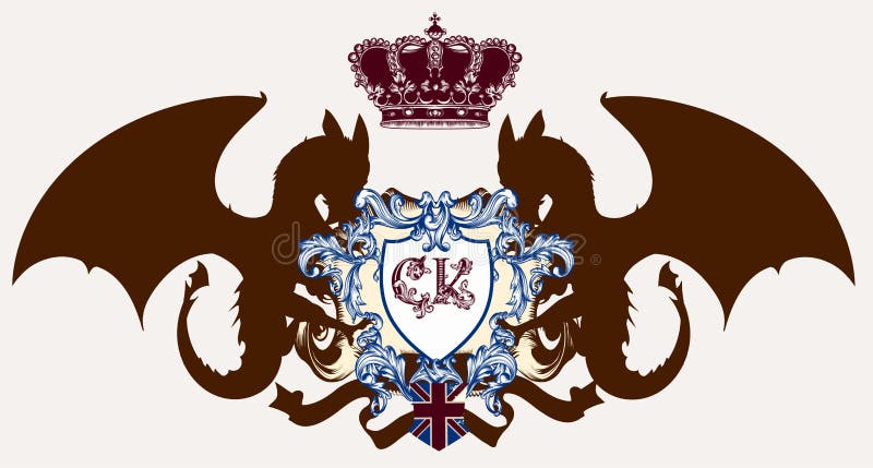 Ilustracja z heraldycznym żakietem ręki, grzebień i smoki idealni royalty ilustracja