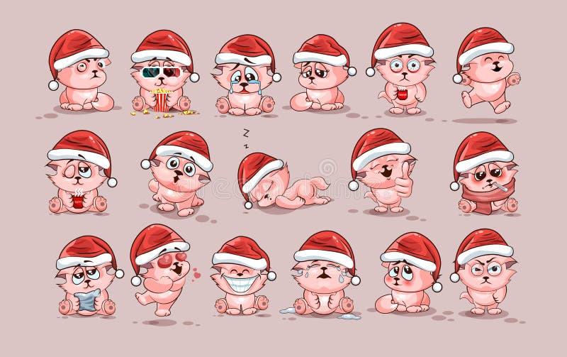 Ilustracje odizolowywali Emoji charakteru kreskówki kota majcherów emoticons z różnymi emocjami ilustracji Ilustracje odizolowywali Emoji charakteru kreskówki kota majcherów emoticons z różnymi emocjami ilustracji