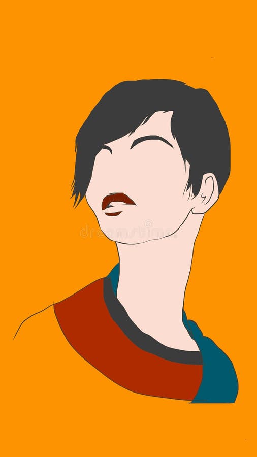 Ilustracyjny projekt piękna młoda dama z czarnym krótkim włosy czerwieni pomadką i ilustracji Ilustracyjny projekt piękna młoda dama z czarnym krótkim włosy czerwieni pomadką i ilustracji