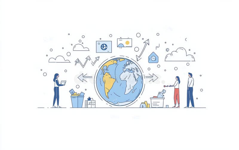 Ilustrare a colaborării globale cu diverse persoane și conexiuni digitale stock illustration