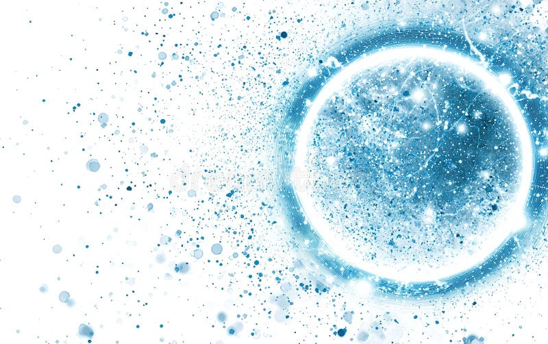 Ilustrare cosmică abstractă, albastru și alb, cu modele circulare și efecte spumante pe fond deschis vector illustration