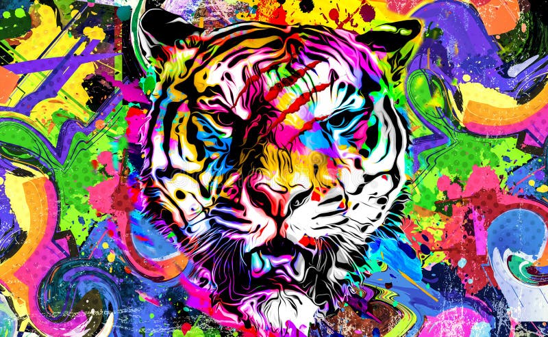 Ilustrare creativă abstractă cu tigrul colorat royalty free stock photos