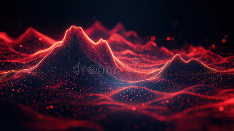 Ilustrare cu rază de acțiune digitală roșie. imagine computerizată abstractă generată. vizualizare date. design grafic dinamic. mo stock illustration
