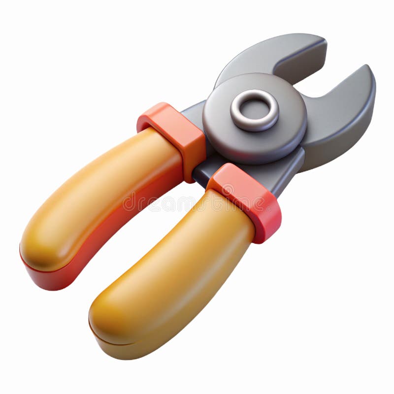 Ilustrare 3D a instrumentului Tăietor sârmă cu mânere galbene și lame metalice pentru construcții și reparații stock photo