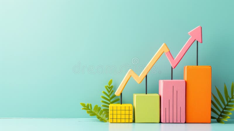 Ilustrare grafică colorată care arată creșterea și progresul pe un fundal minimalist stock illustration