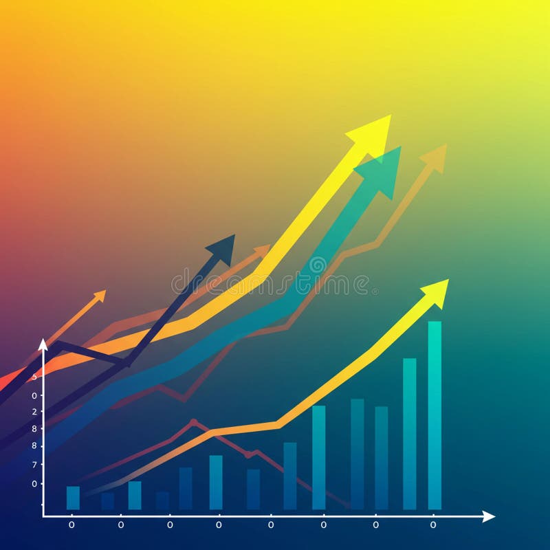 Ilustrare grafică colorată cu săgeți ascendente care reprezintă creșterea sau stock illustration