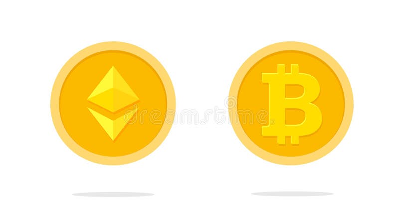 Ilustrare imagine cu imagini plate de tip criptocurrency crypto coin bitcoin și ethereum gold vector illustration
