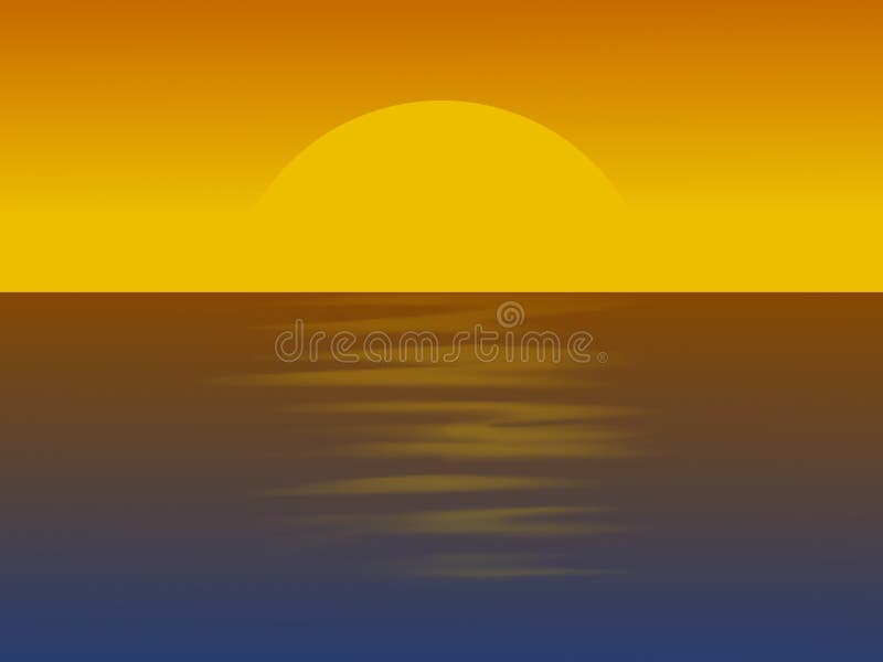 Ilustrare minimalistă care prezintă apusul de soare deasupra oceanului vector illustration