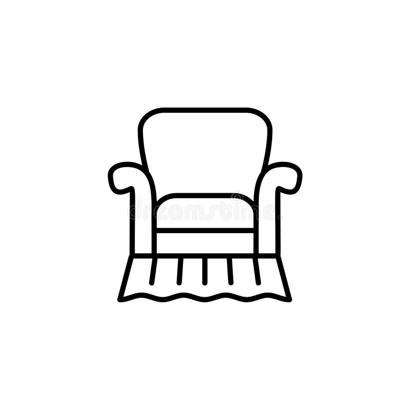 Ilustrare vectorială alb-negru a fotoliului de epocă confortabil cu spătar înalt. pictograma pentru scaunul din spate al scaunului vector illustration