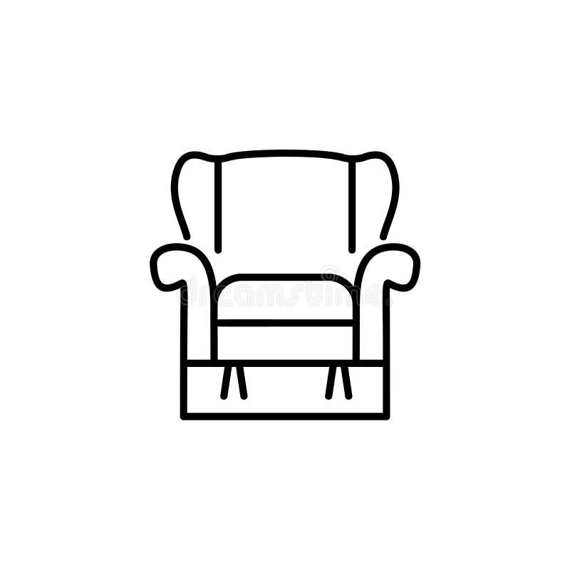 Ilustrare vectorială alb-negru a fotoliului din spate confortabil cu spătar înalt. pictograma pentru scaunul din braț. tapițerie stock illustration