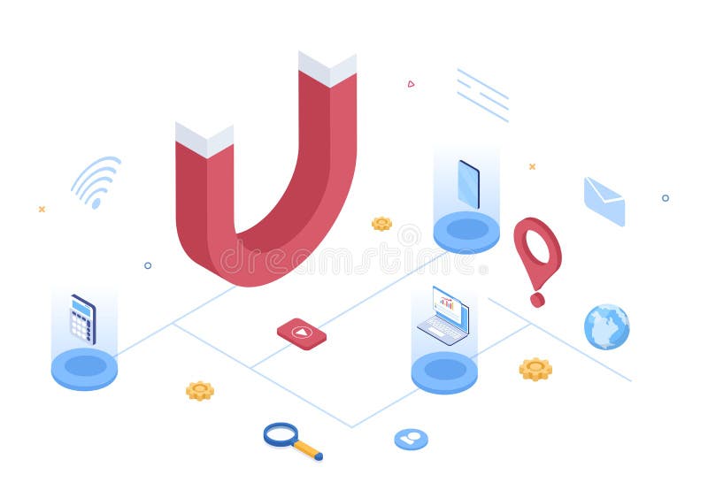 Ilustrare vectorială de business de marketing cu design magnet pentru atragerea clienților offline sau online pentru web sau poste stock illustration