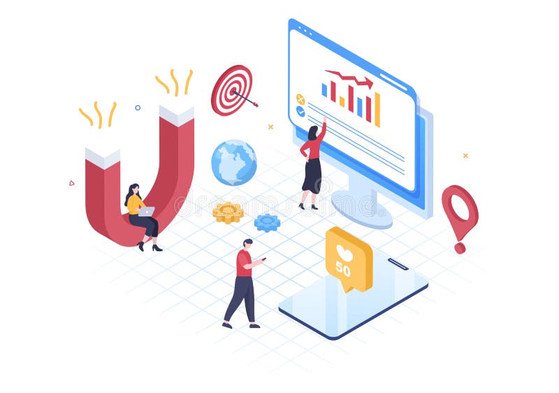 Ilustrare vectorială de business de marketing cu design magnet pentru atragerea clienților offline sau online pentru web sau poste vector illustration