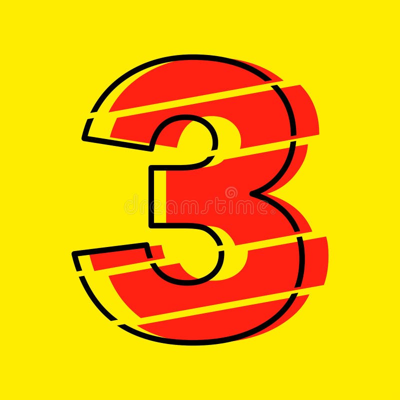 Ilustrare vectorială de design cu 3 numere roșu strălucitor. stil linie plată în linie orizontală vectorială numerală vector illustration