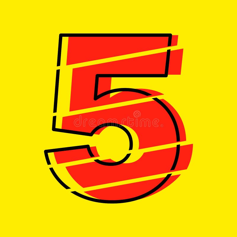 Ilustrare vectorială de design cu 5 numere roșu strălucitor. stil linie plată în linie orizontală vectorială numerală stock illustration