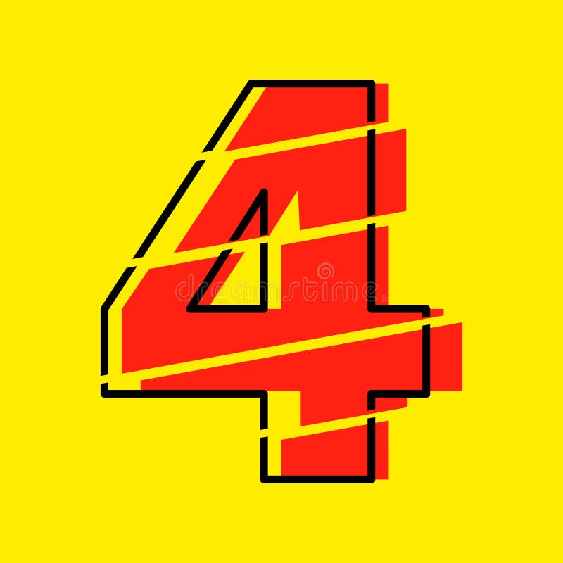 Ilustrare vectorială de design cu patru numere roșu strălucitor. stil linie plată în linie orizontală vectorială numerală royalty free illustration