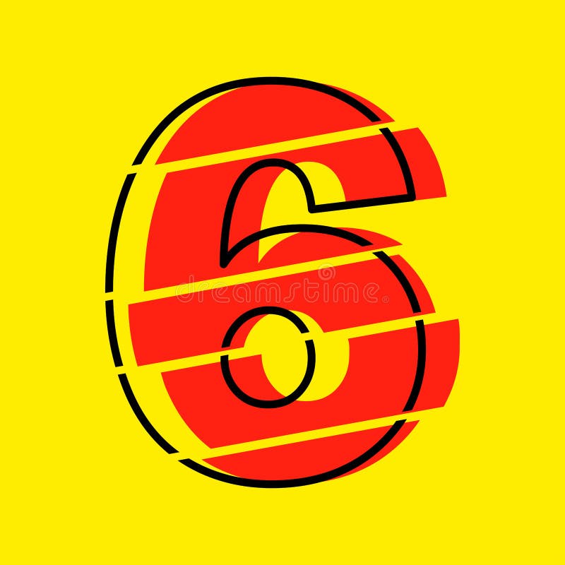 Ilustrare vectorială de design Glitch modern roșu 6 numere. stil linie plată în linie orizontală vectorială numerală stock illustration