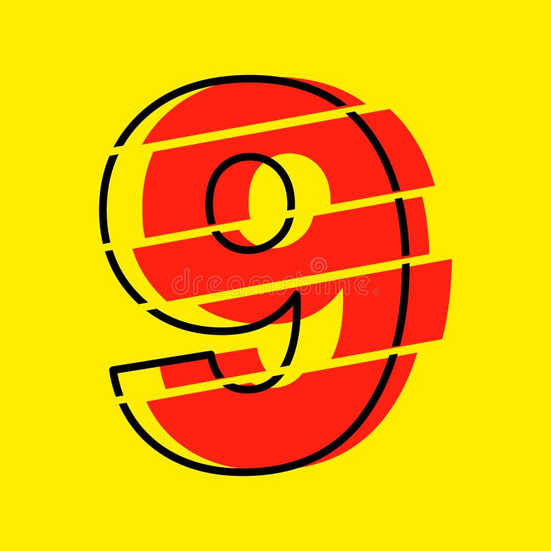 Ilustrare vectorială de design Glitch Red 9 a numerelor. stil linie plată în linie orizontală vectorială numerală vector illustration