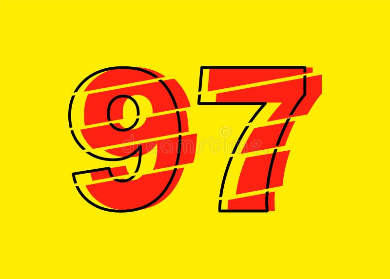Ilustrare vectorială de design a numerelor Glitch Modern Red 97. stil linie plată în linie orizontală vectorială numerală stock illustration