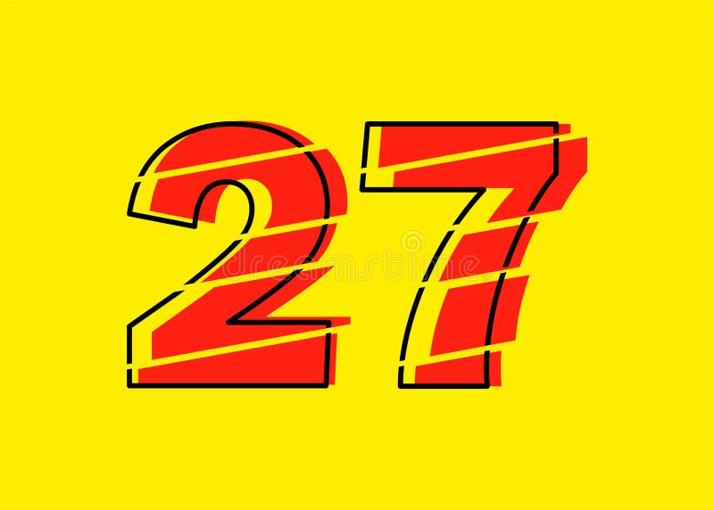 Ilustrare vectorială de design a numerelor roșu strălucitor 27. stil linie plată în linie orizontală vectorială numerală vector illustration