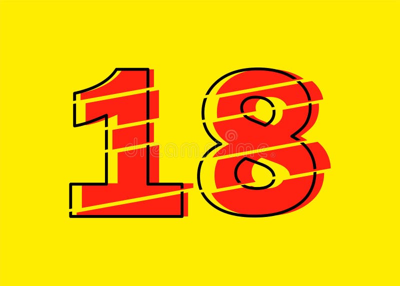 Ilustrare vectorială de design a numerelor roșu strălucitor 18. stil linie plată în linie orizontală vectorială numerală stock illustration