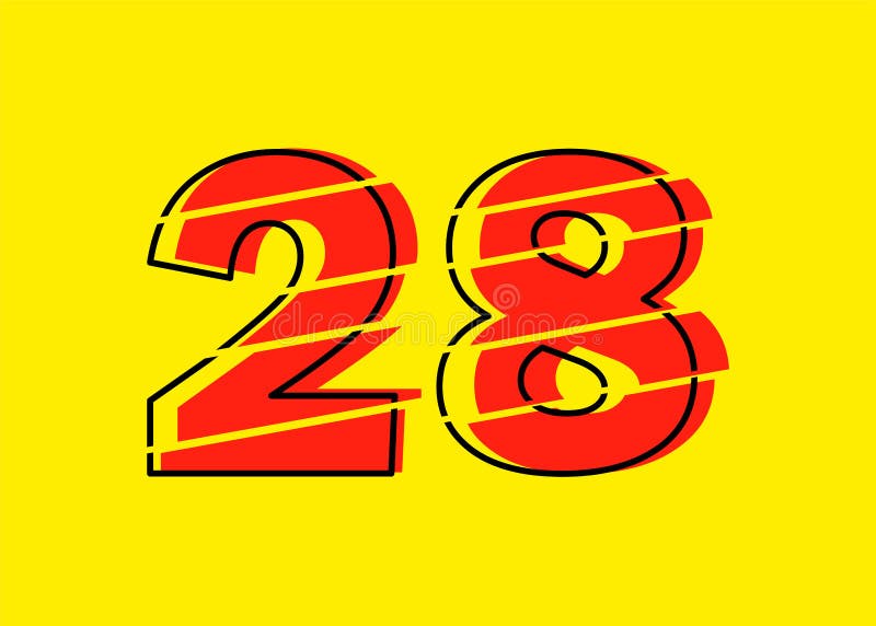 Ilustrare vectorială de design a numerelor roșu strălucitor 28. stil linie plată în linie orizontală vectorială numerală royalty free illustration