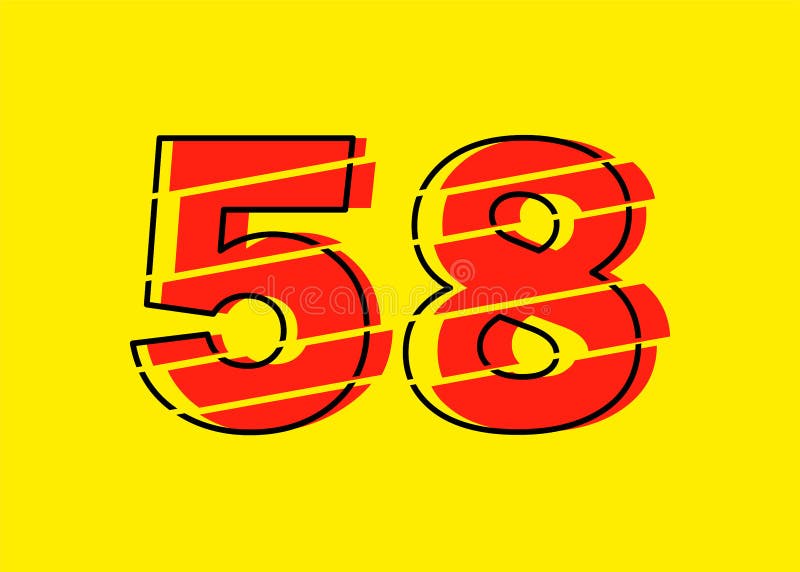 Ilustrare vectorială de design a numerelor roșu strălucitor 58. stil linie plată în linie orizontală vectorială numerală stock illustration