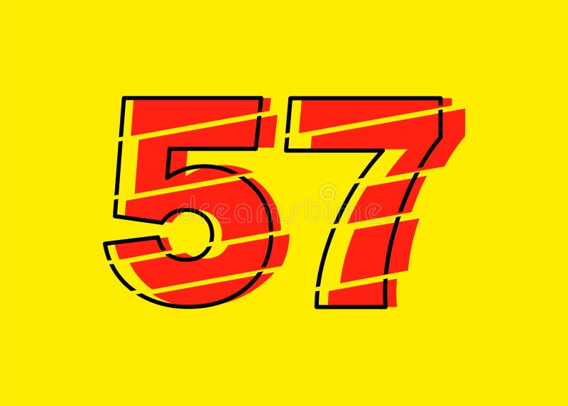 Ilustrare vectorială de design a numerelor roșu strălucitor 57. stil linie plată în linie orizontală vectorială numerală vector illustration