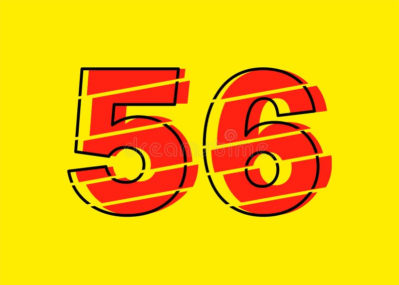 Ilustrare vectorială de design a numerelor roșu strălucitor 56. stil linie plată în linie orizontală vectorială numerală royalty free illustration