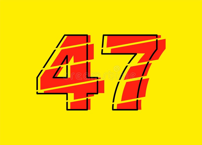 Ilustrare vectorială de design a numerelor roșu strălucitor 47. stil linie plată în linie orizontală vectorială numerală vector illustration