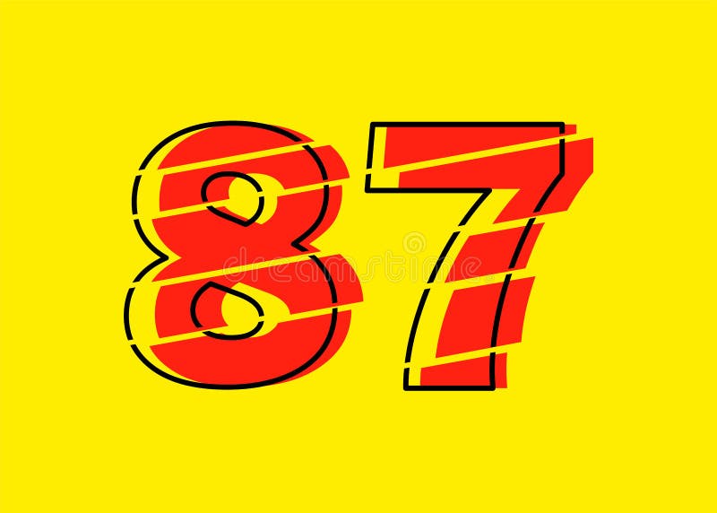 Ilustrare vectorială de design a numerelor 87 roșu strălucitor. stil linie plată în linie orizontală vectorială numerală stock illustration