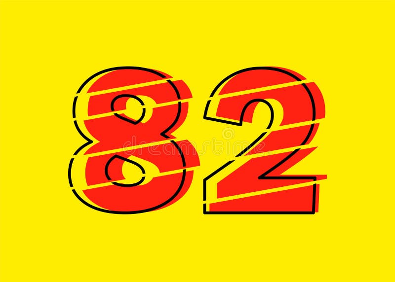 Ilustrare vectorială de design a numerelor 82 roșu strălucitor. stil linie plată în linie orizontală vectorială numerală royalty free illustration