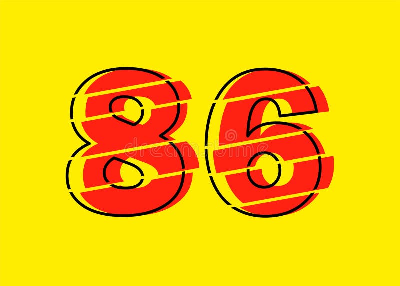 Ilustrare vectorială de design a numerelor 86 roșu strălucitor. stil linie plată în linie orizontală vectorială numerală royalty free illustration