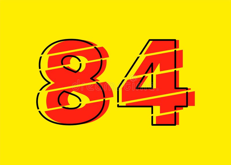 Ilustrare vectorială de design pentru numere roșu strălucitor 84. stil linie plată în linie orizontală vectorială numerală vector illustration
