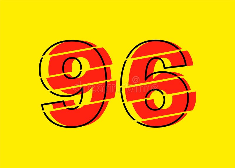 Ilustrare vectorială de proiectare a numerelor Glitch Red 96. stil linie plată în linie orizontală vectorială numerală stock illustration