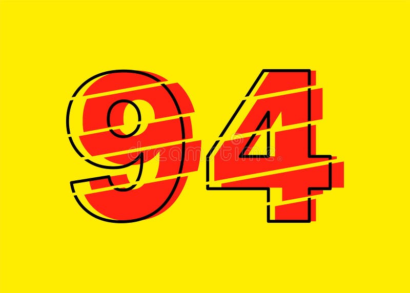 Ilustrare vectorială de proiectare a numerelor Glitch Red 94. stil linie plată în linie orizontală vectorială numerală vector illustration